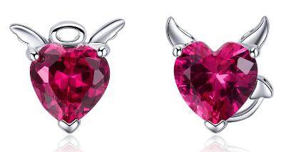 Heart Angel & Devil Earring with Romantic zirkonia