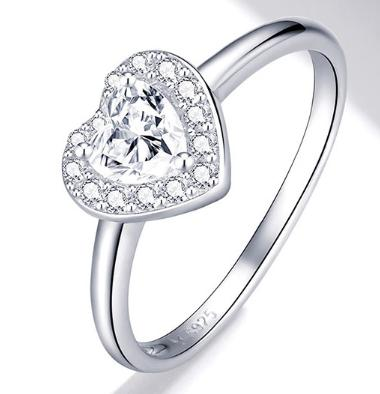 Heart gemstone mixed with zirkonia ring